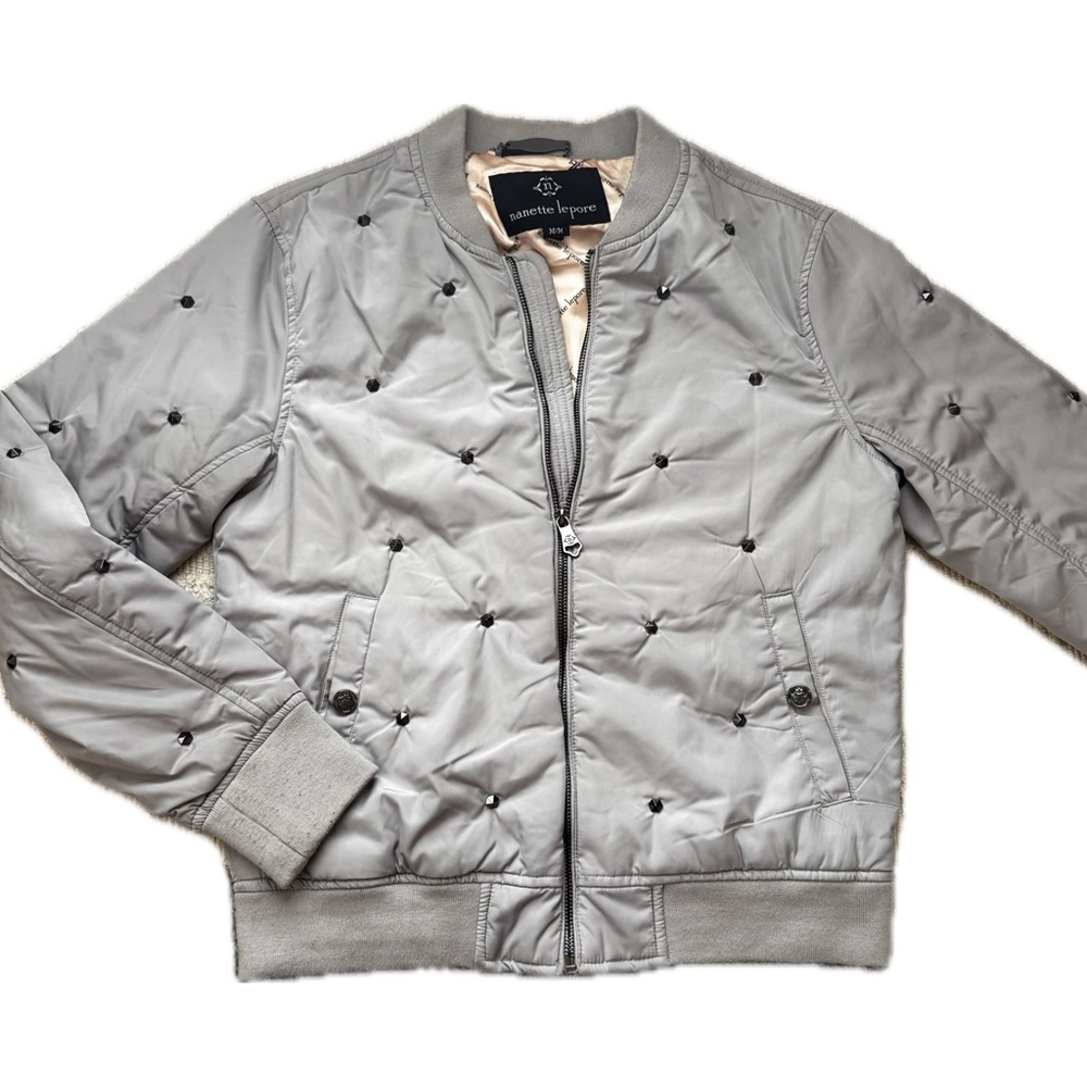 Nanette Lepore Gray Studded Bomber Jacket
